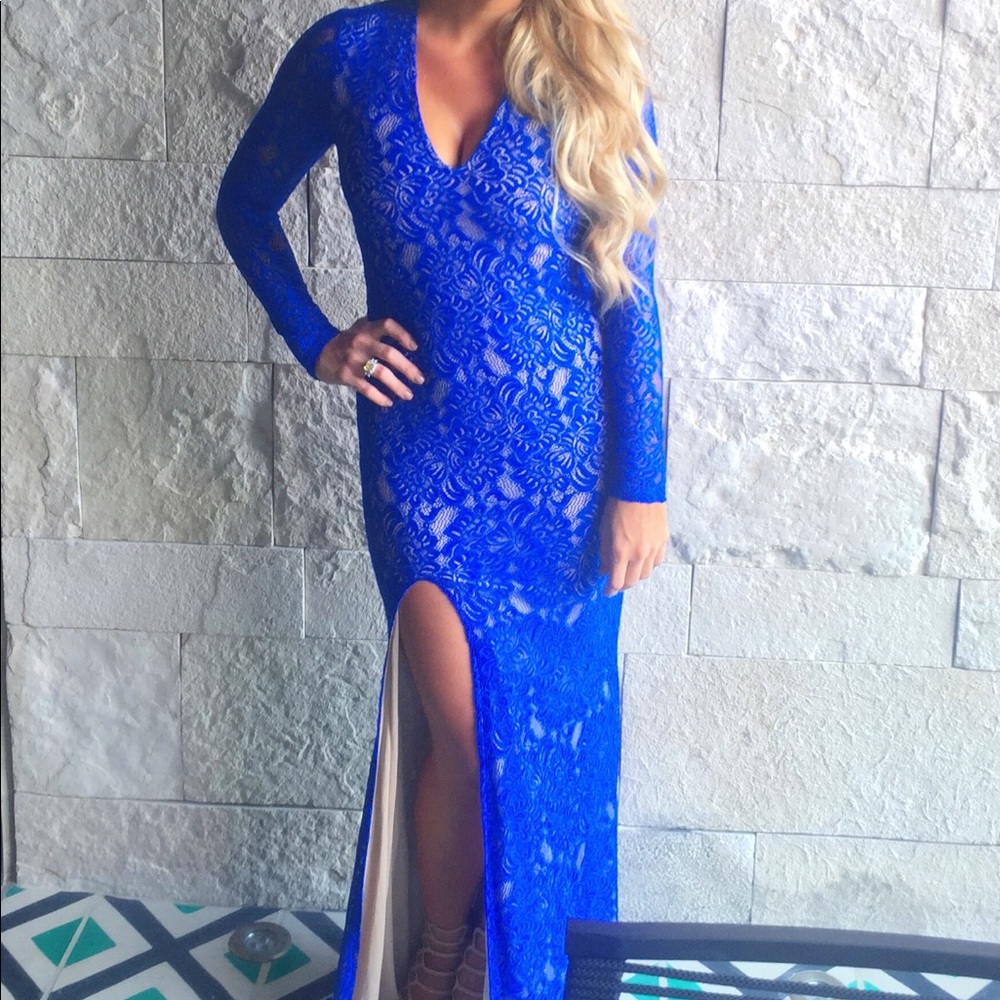 Blue lace formal dress